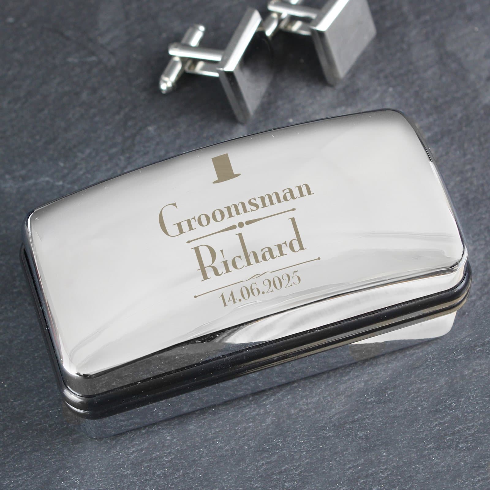 Chrome plated groomsman cufflink box