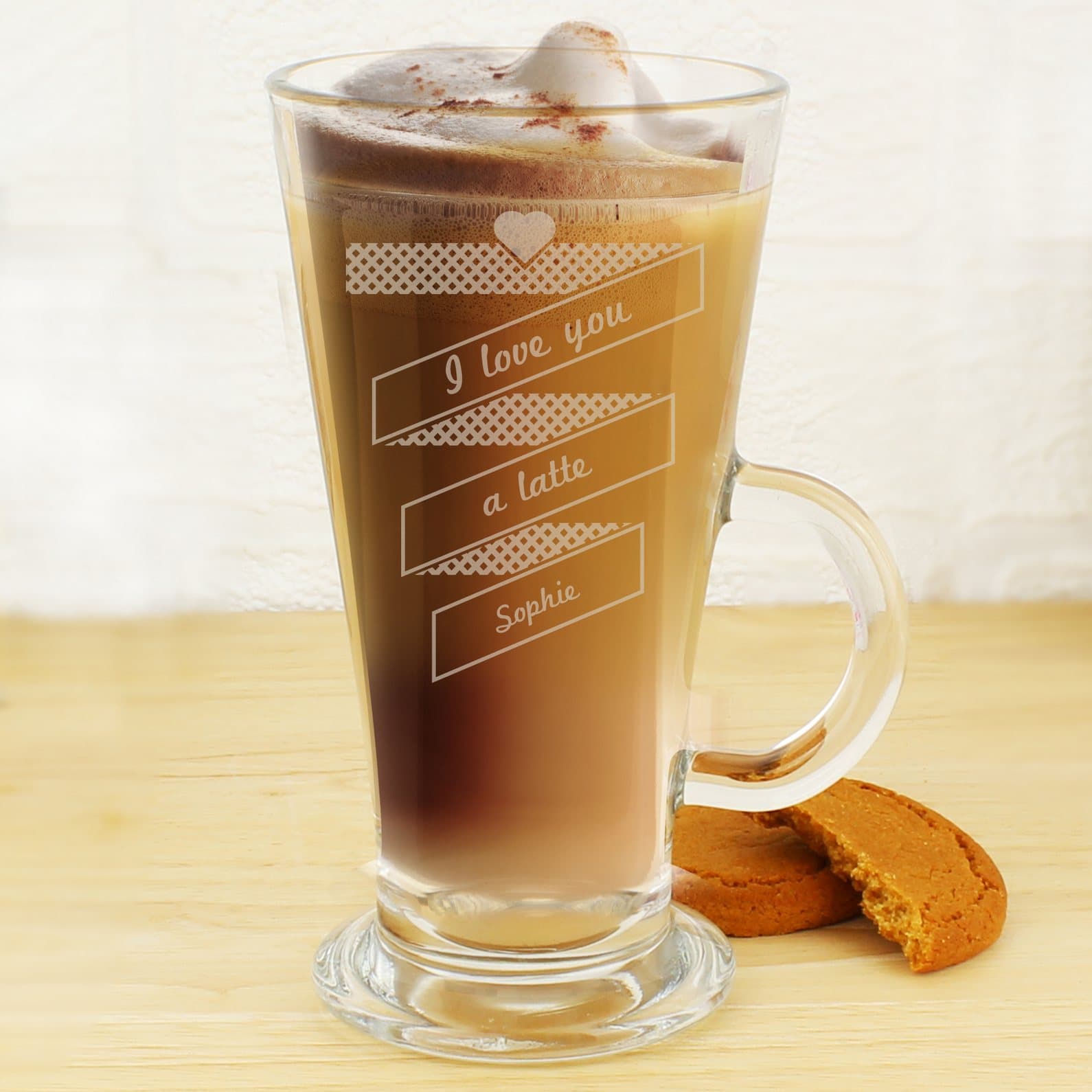Personalised heart banner latte glass