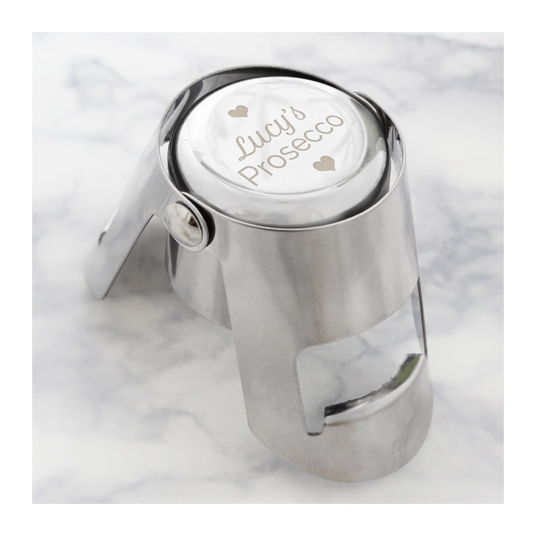 Heart motif Prosecco bottle stopper personalised with a name