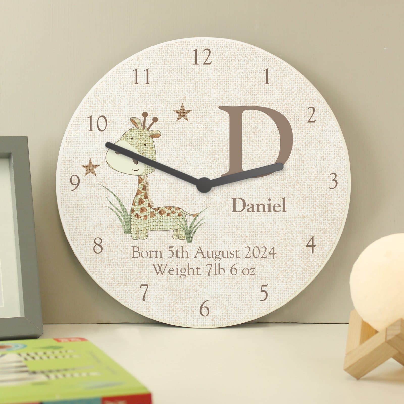 Personalised Hessian Giraffe shabby chic large wooden clock