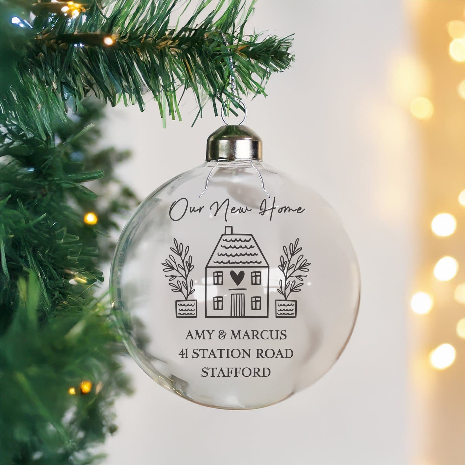Personalised Home glass Christmas bauble