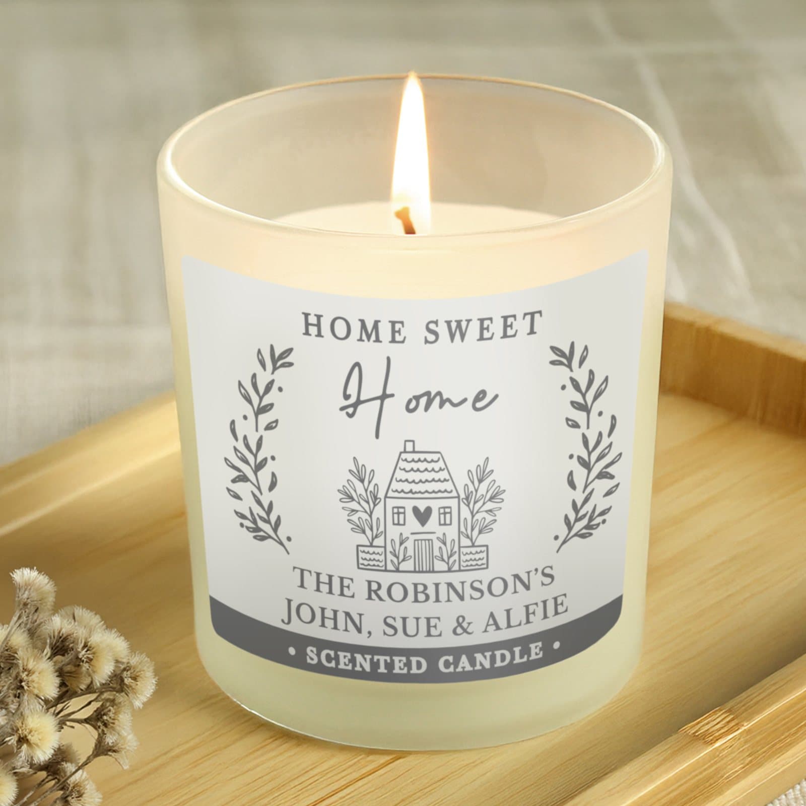 Personalised vanilla scented jar candle with Home Sweet Home wording