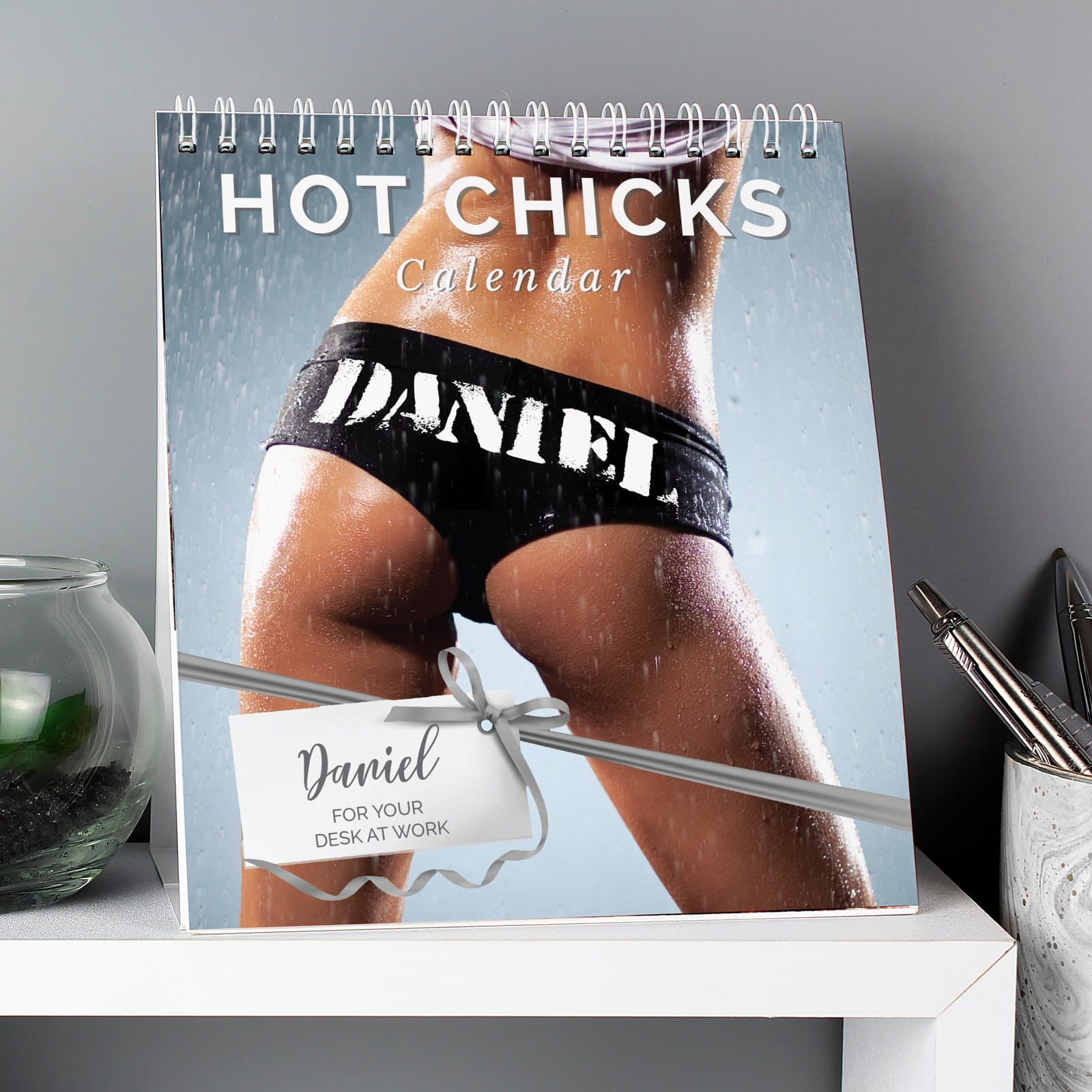 Personalised Hot Chicks desk calendar with a name on the front cover