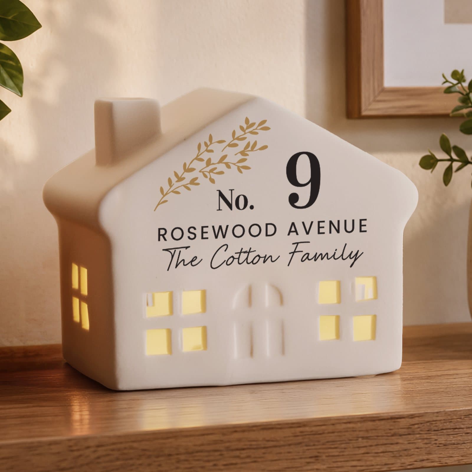 Illuminated LED house showing No. and a house number with two lines of text