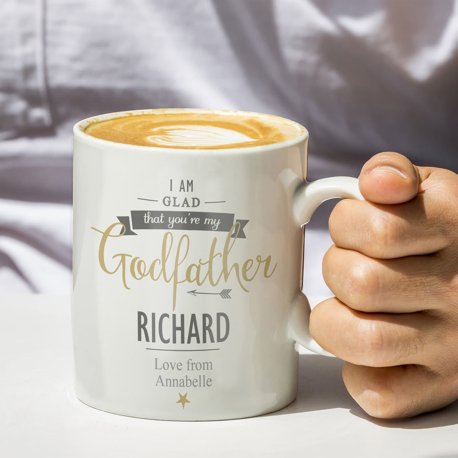 Ceramic slim godfather mug with I am glad that you're my Godfather text