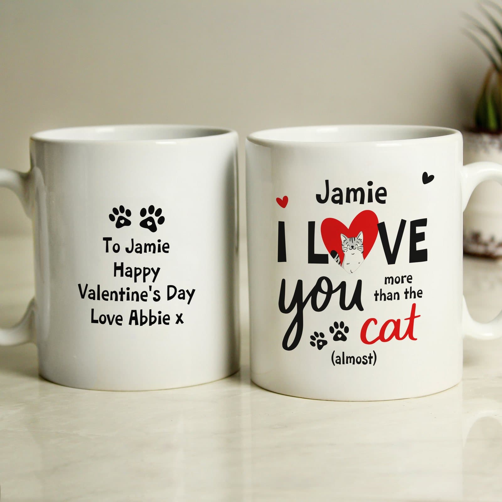Ceramic mug reading I love you more than the cat with a name
