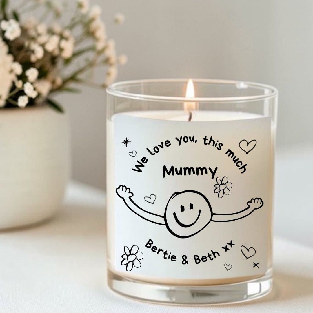 Personalised candle with I Love You This Much message and red foiled chocolate
