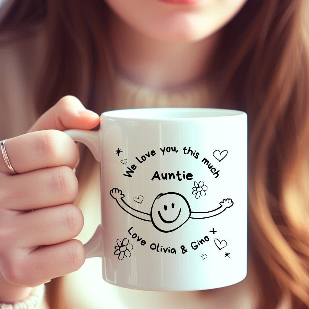 Personalised I Love You This Much mug with the design printed on it
