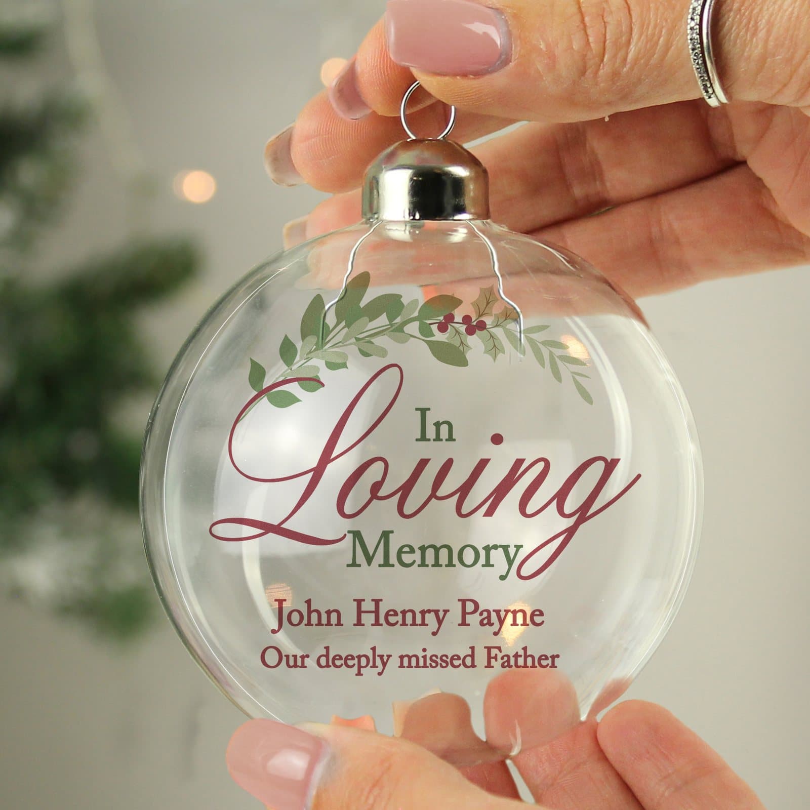Personalised In Loving Memory glass Christmas bauble