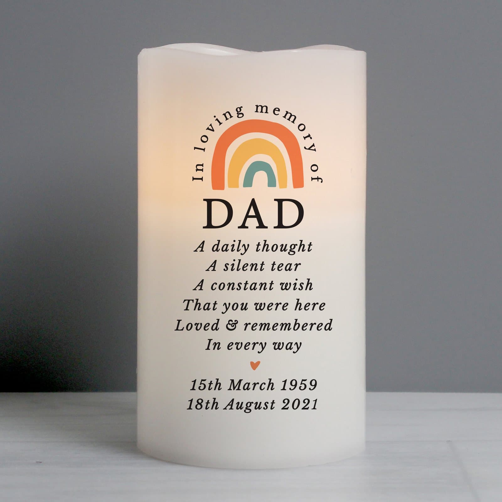 Personalised in loving memory LED candle