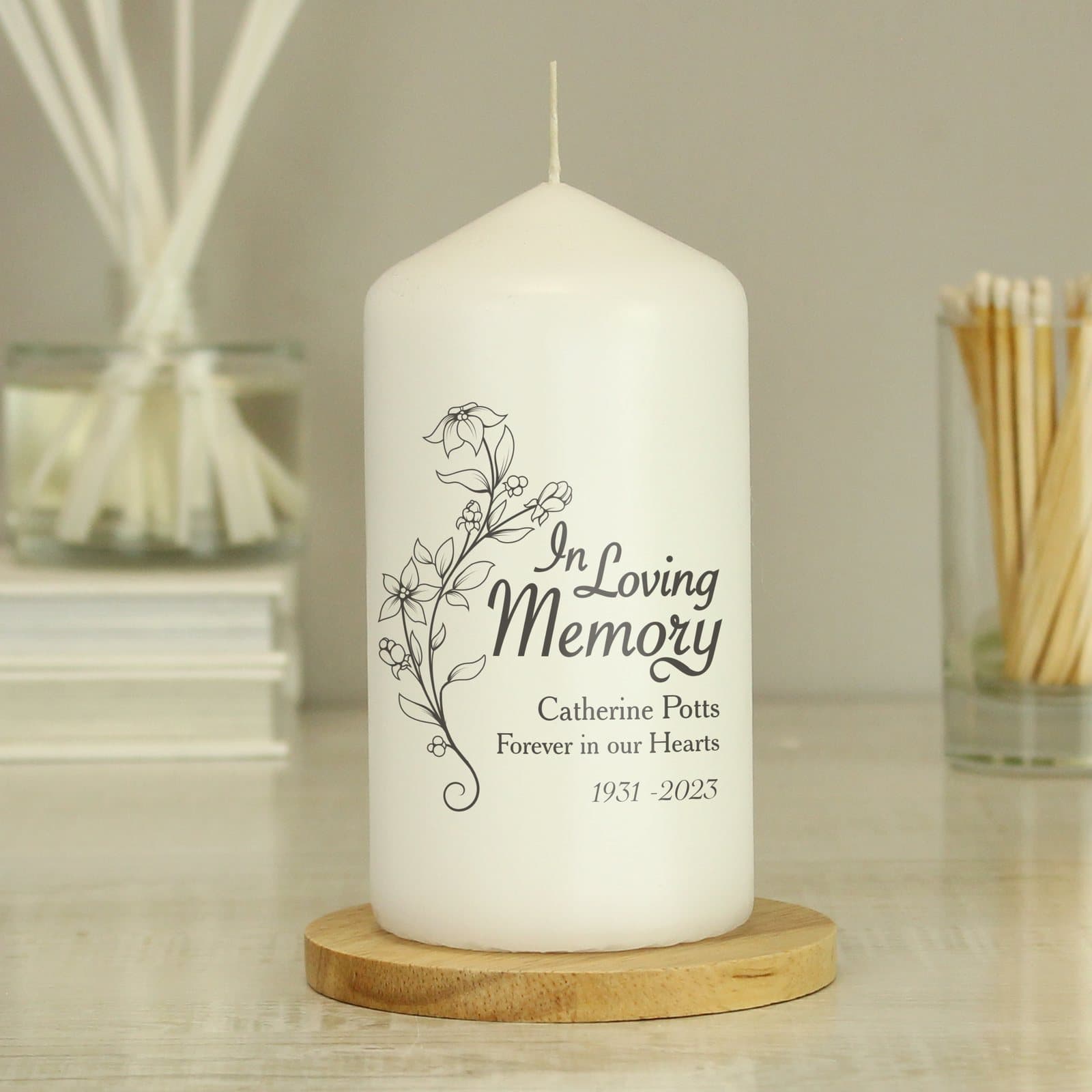 Personalised in loving memory pillar candle