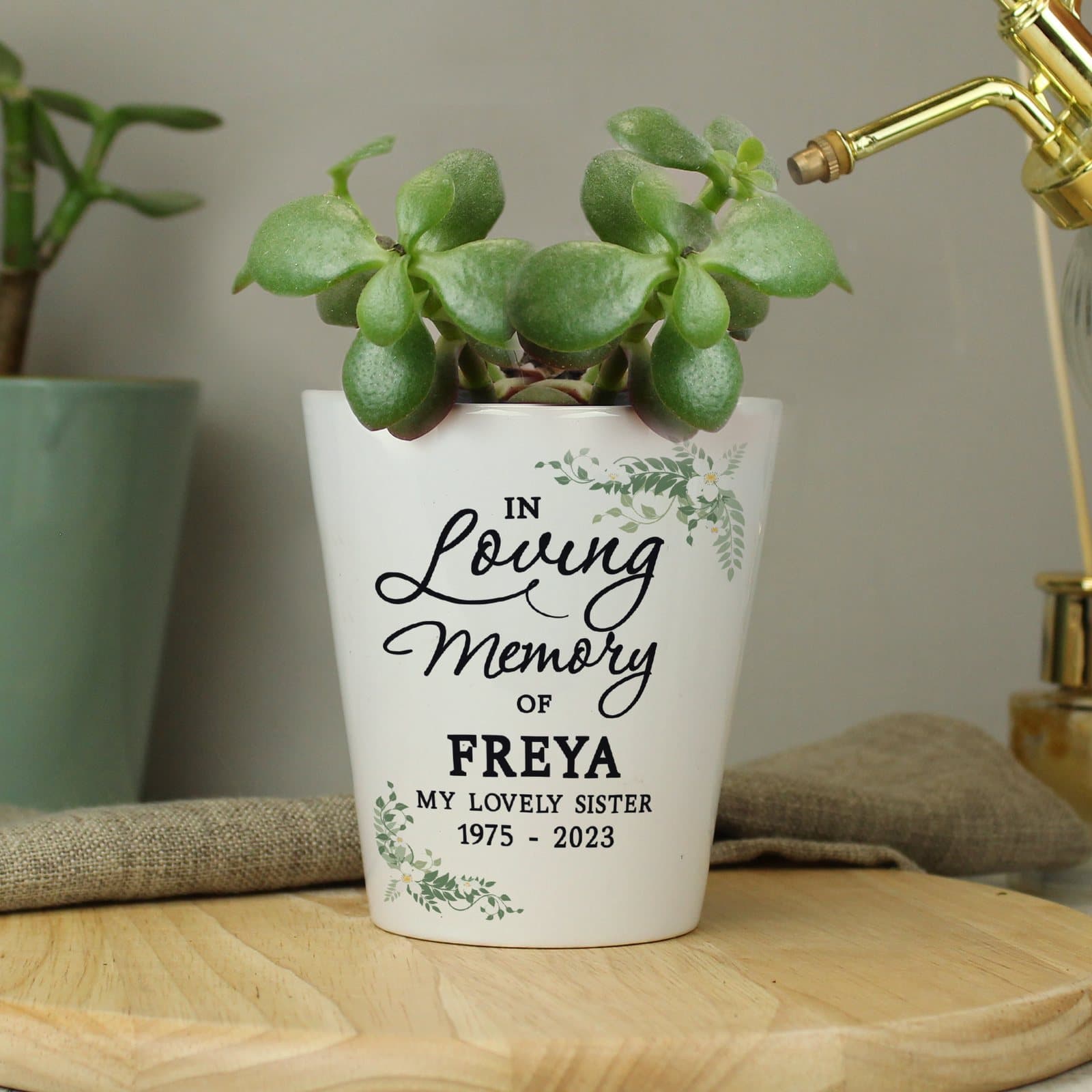 Ceramic in loving memory plant pot personalised with three lines