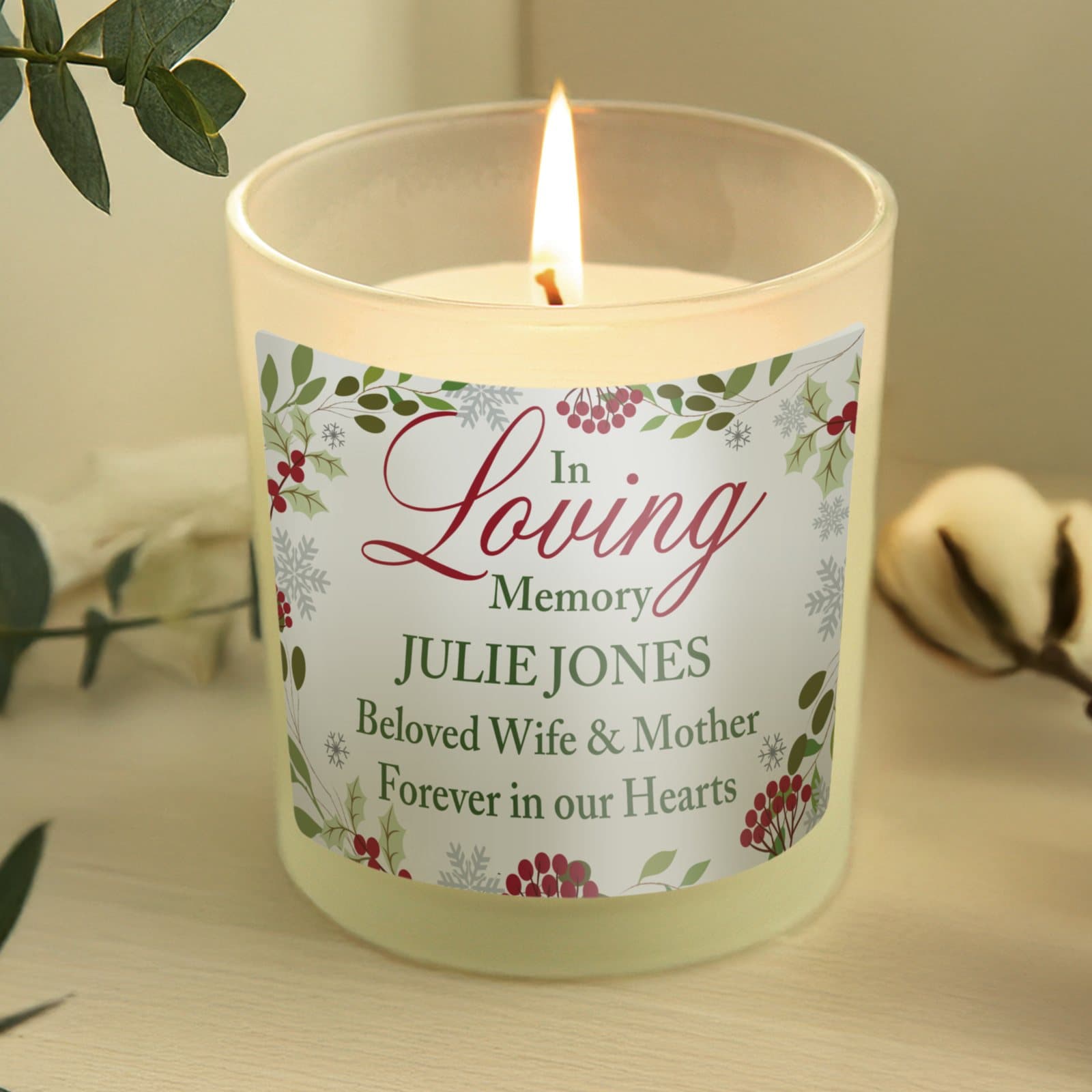 Personalised in loving memory vanilla jar candle