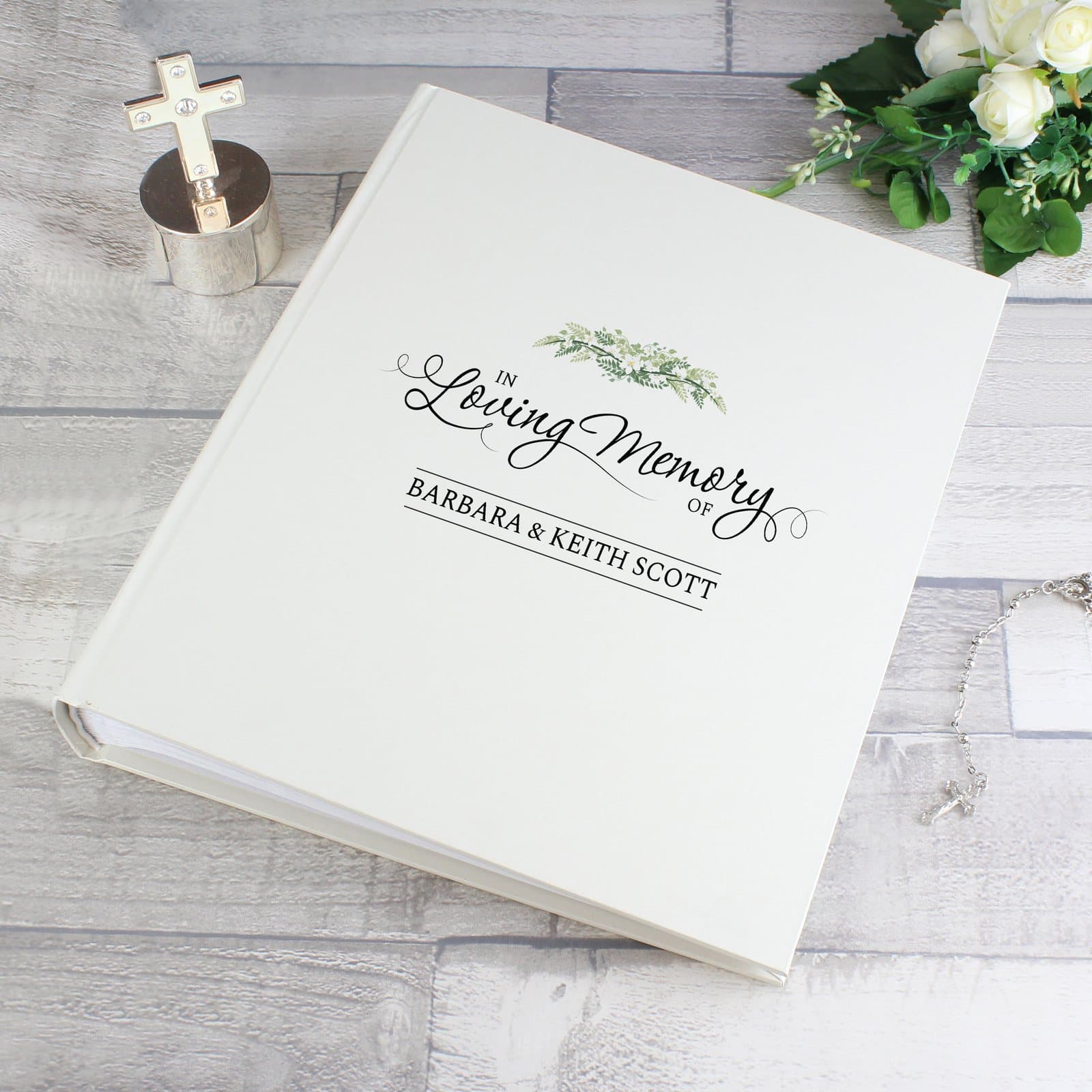Traditional photo album personalised with In Loving Memory Of and a line of text