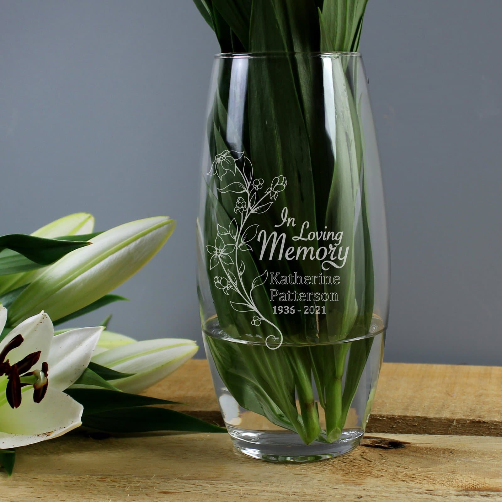 In loving memory vase personalised with a name and date