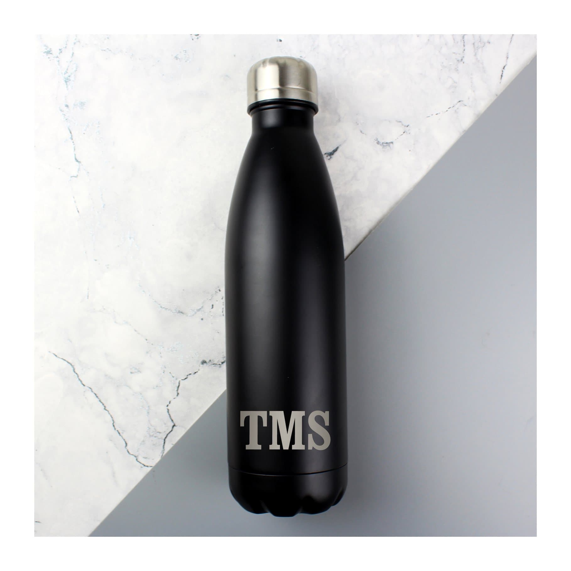 Black high gloss stainless steel insulated drinks bottle with screw cap