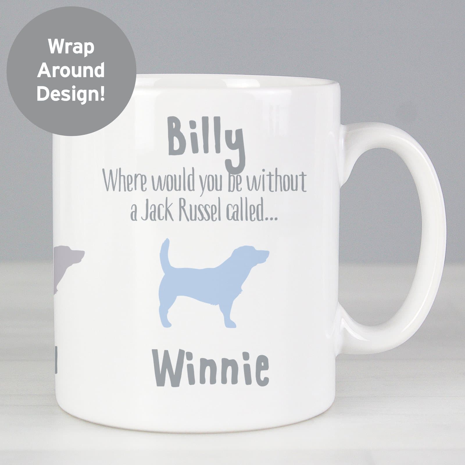 Ceramic Jack Russell dog breed mug personalised with names and message