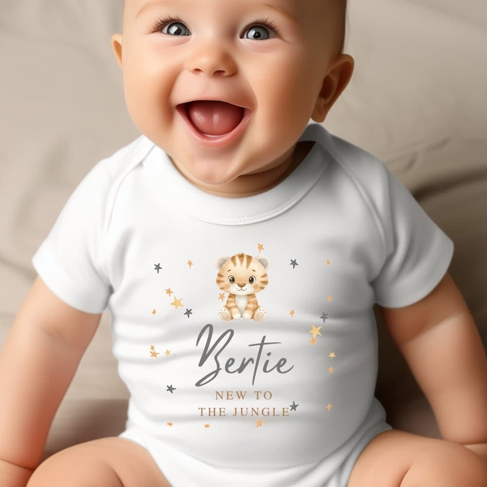 Personalised Jungle Tiger baby outfit with the Little Tiger design