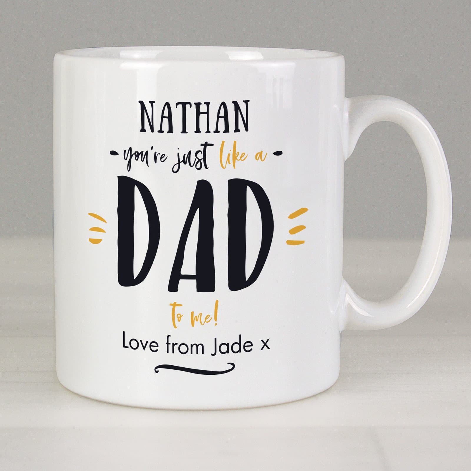 Ceramic mug printed with You're Like A Dad to me and a name