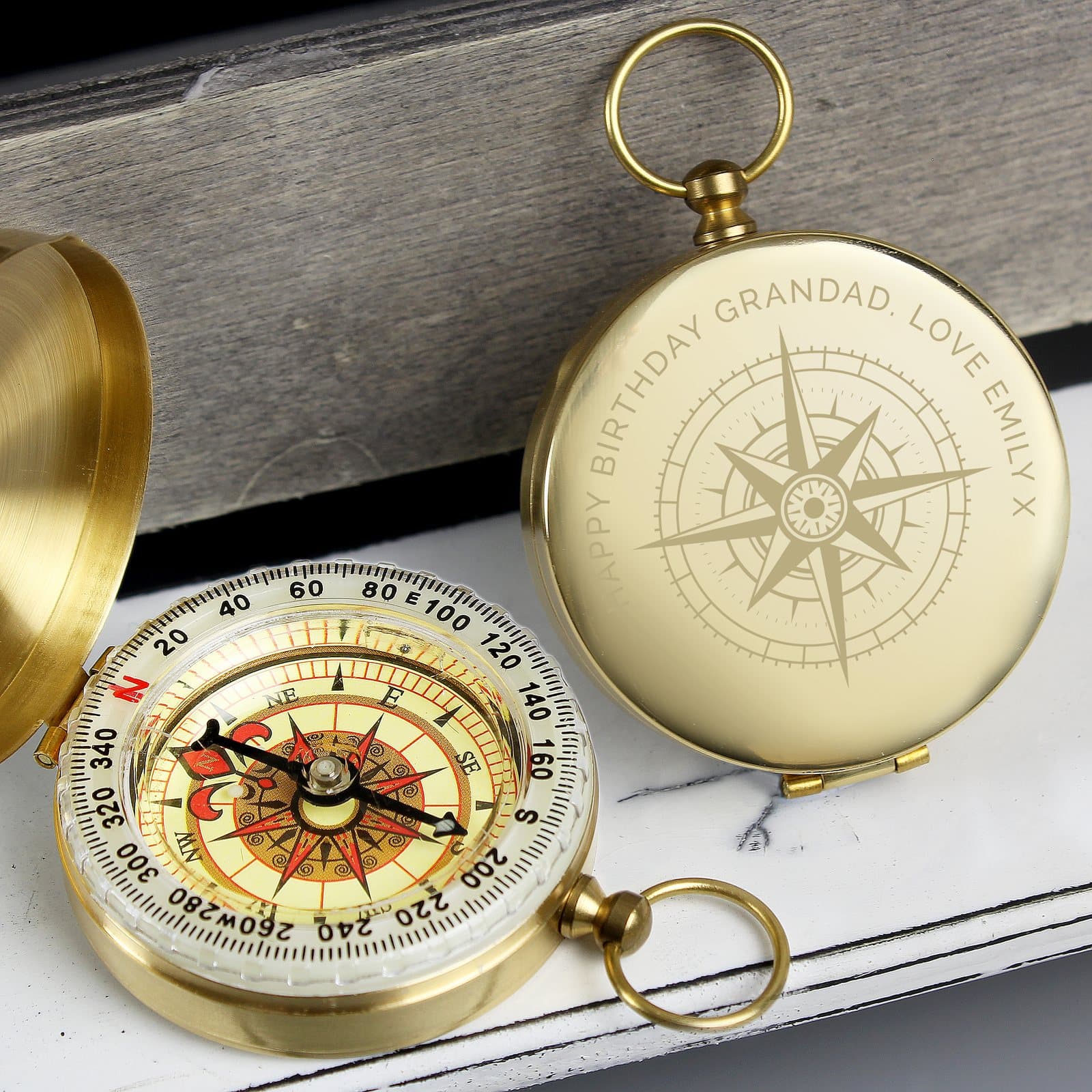 Brushed metal effect keepsake compass with personalised text