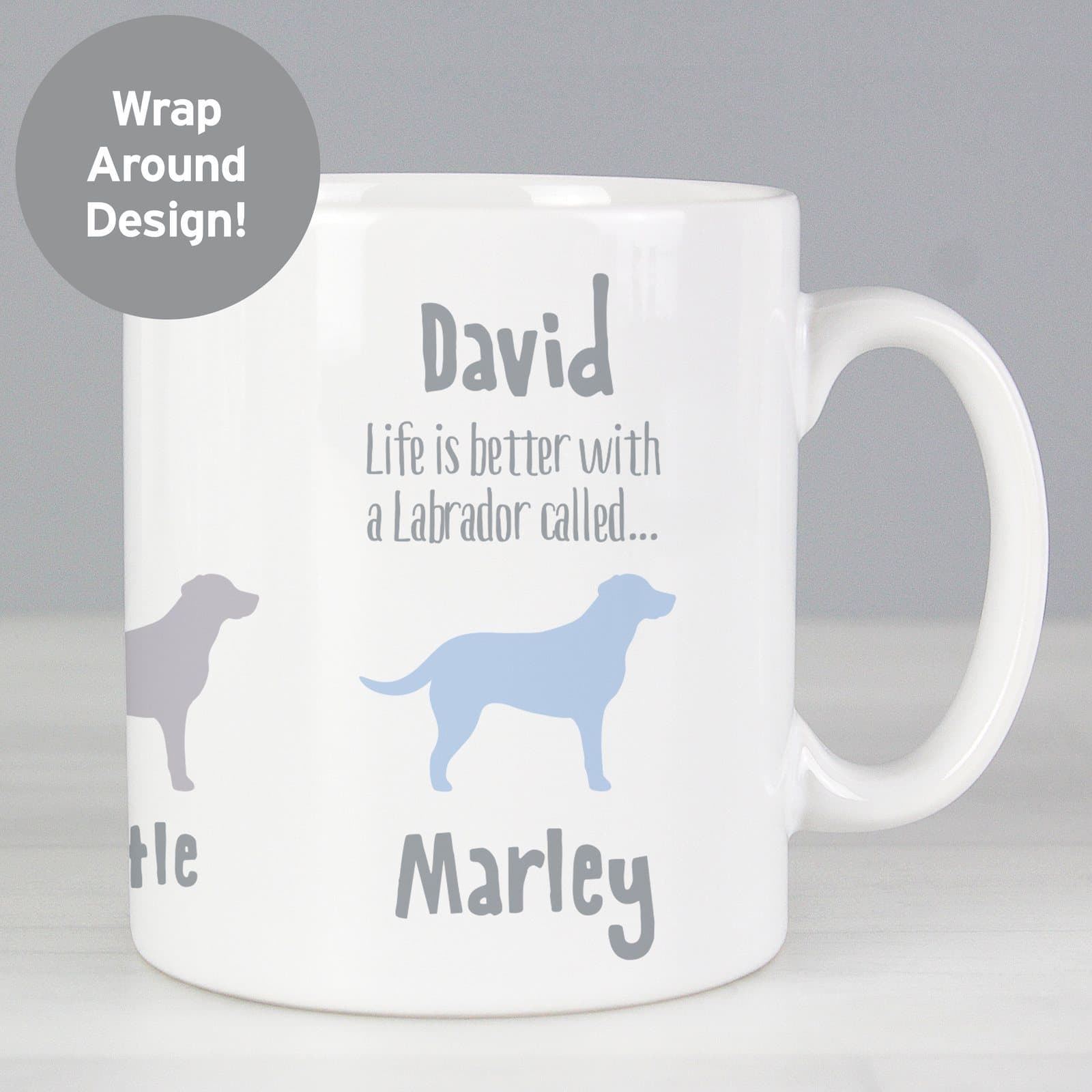 Ceramic Labrador mug with owner and dog names on the front