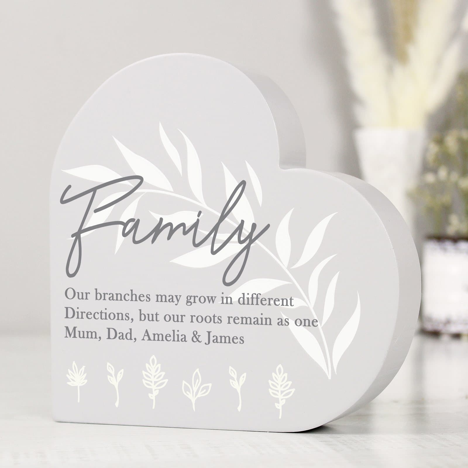 Grey painted wooden free standing heart ornament with personalised lines