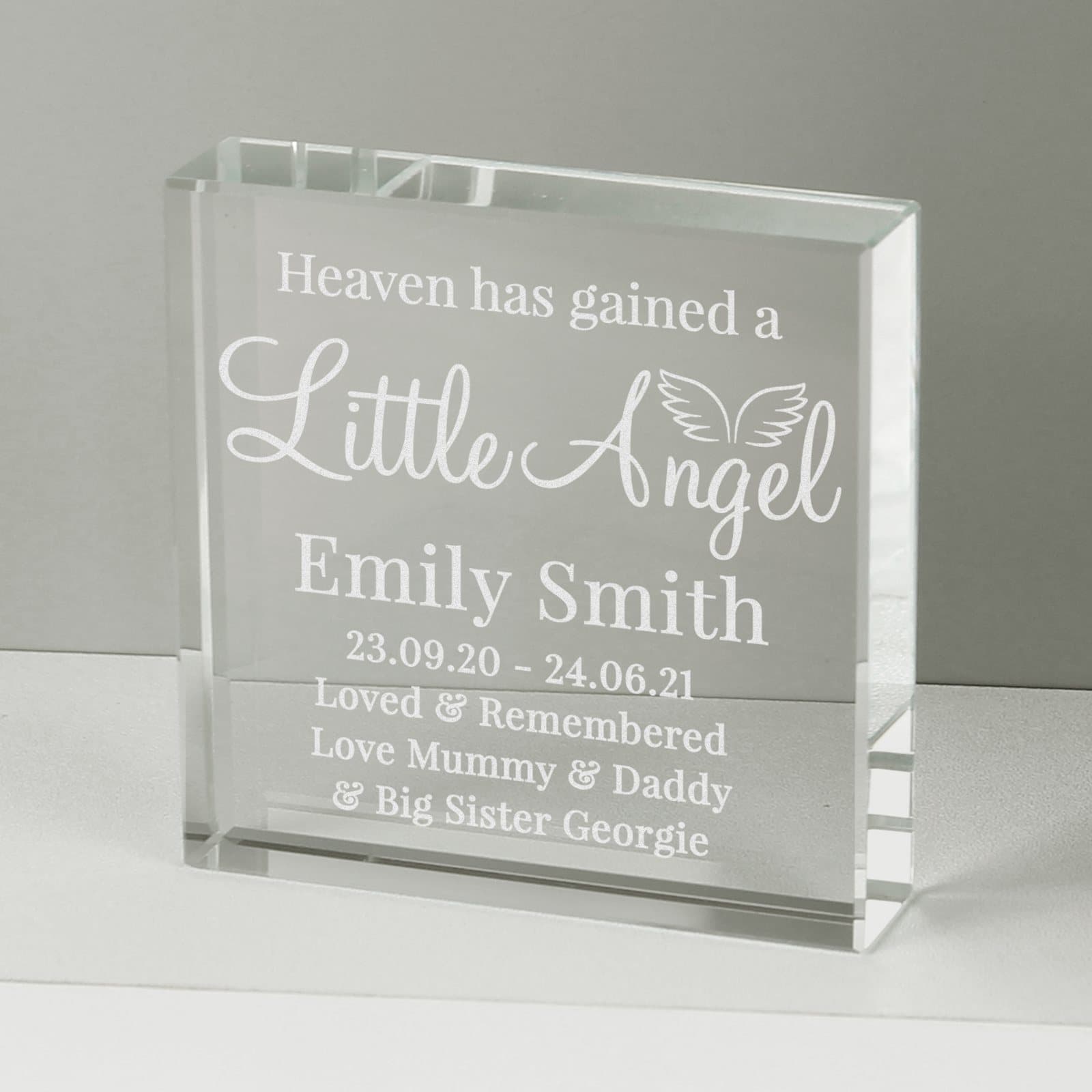 Little angel crystal token ornament with personalised lines of text