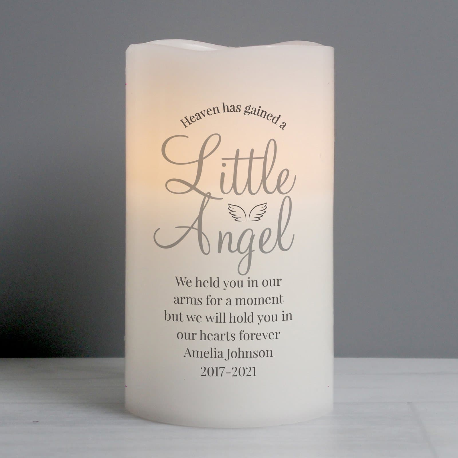 Personalised little angel LED candle in an organza bag