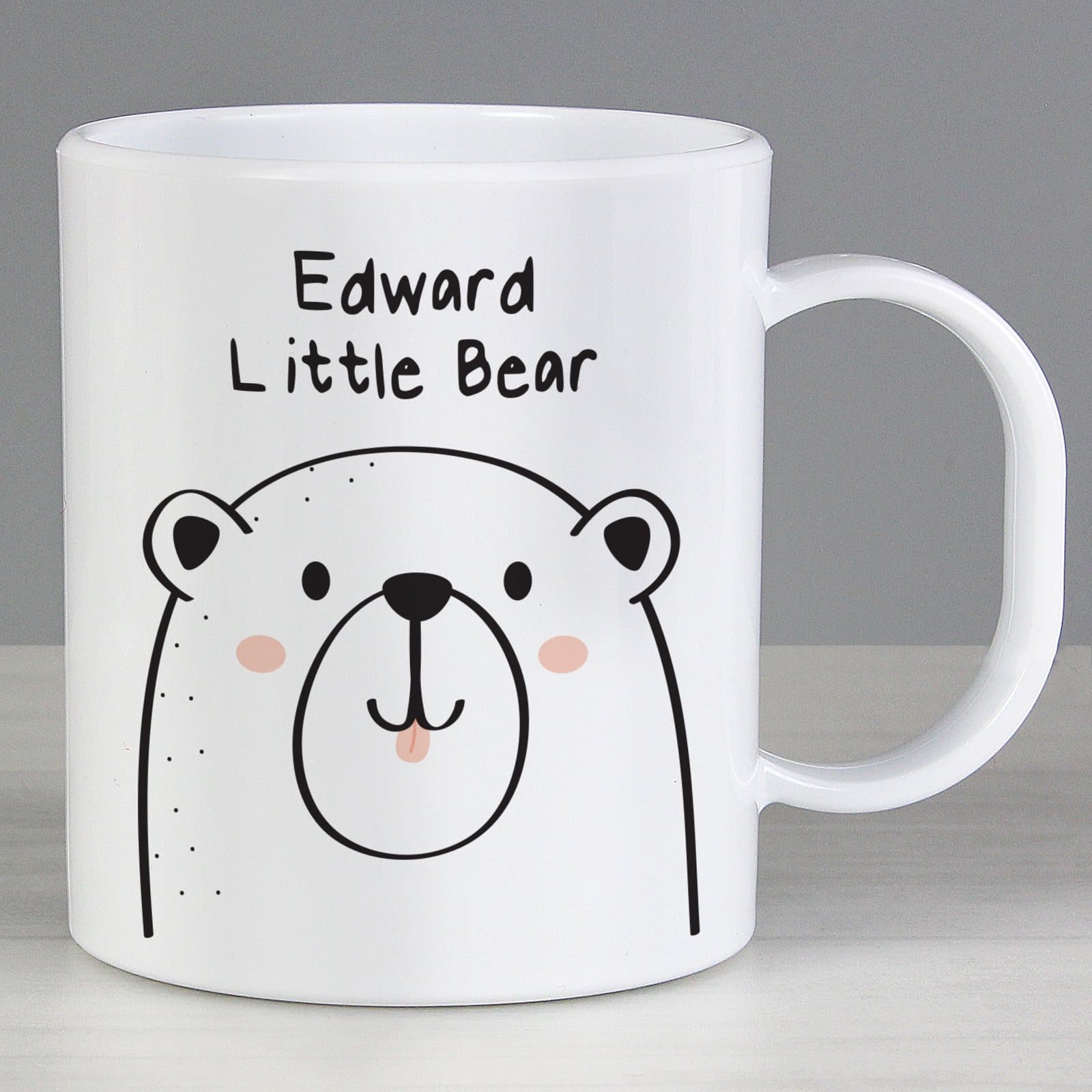 Plastic mug with Little Bear text and a personalised name on the front