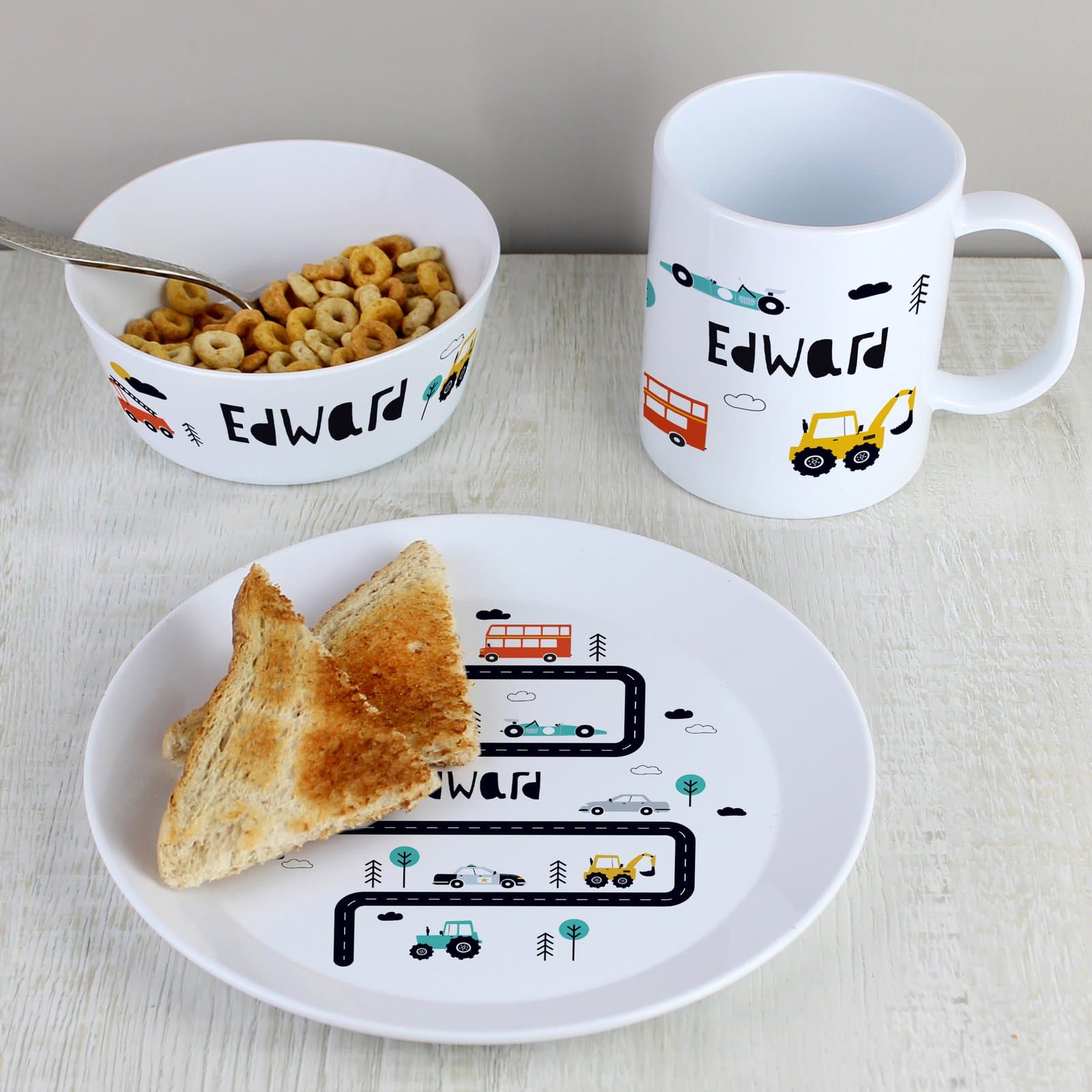 Little Car plastic breakfast set with plate, bowl and mug