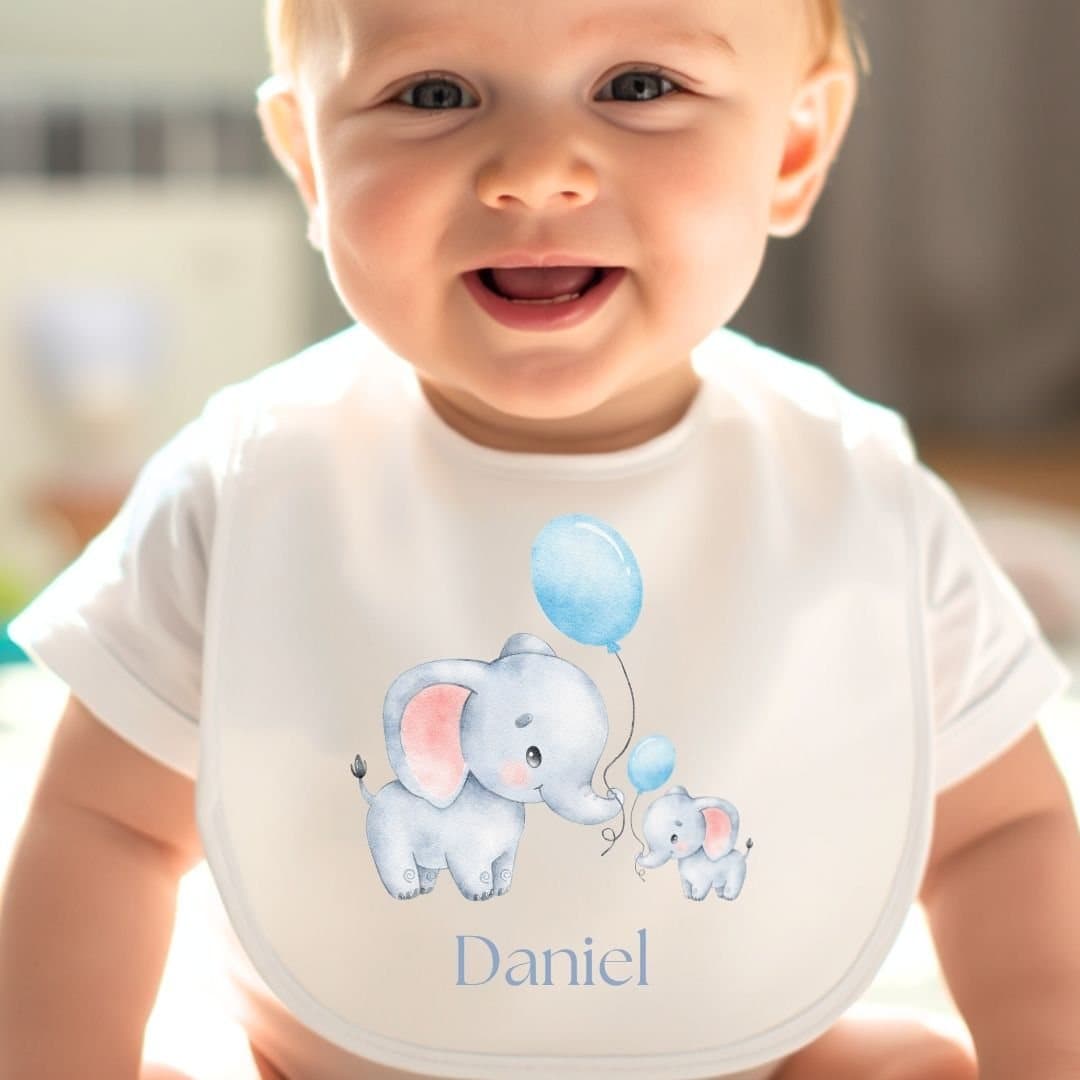 Personalised elephant baby grow, vest or bib with a name