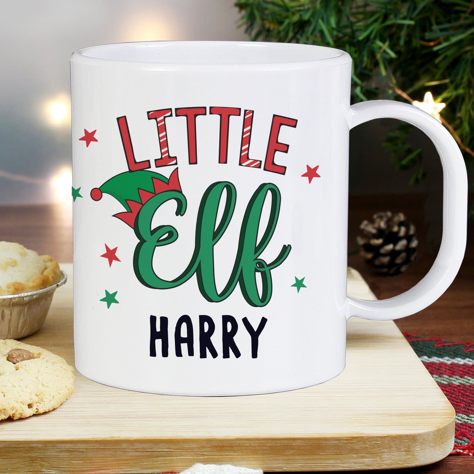 Personalised Little Elf plastic Christmas mug