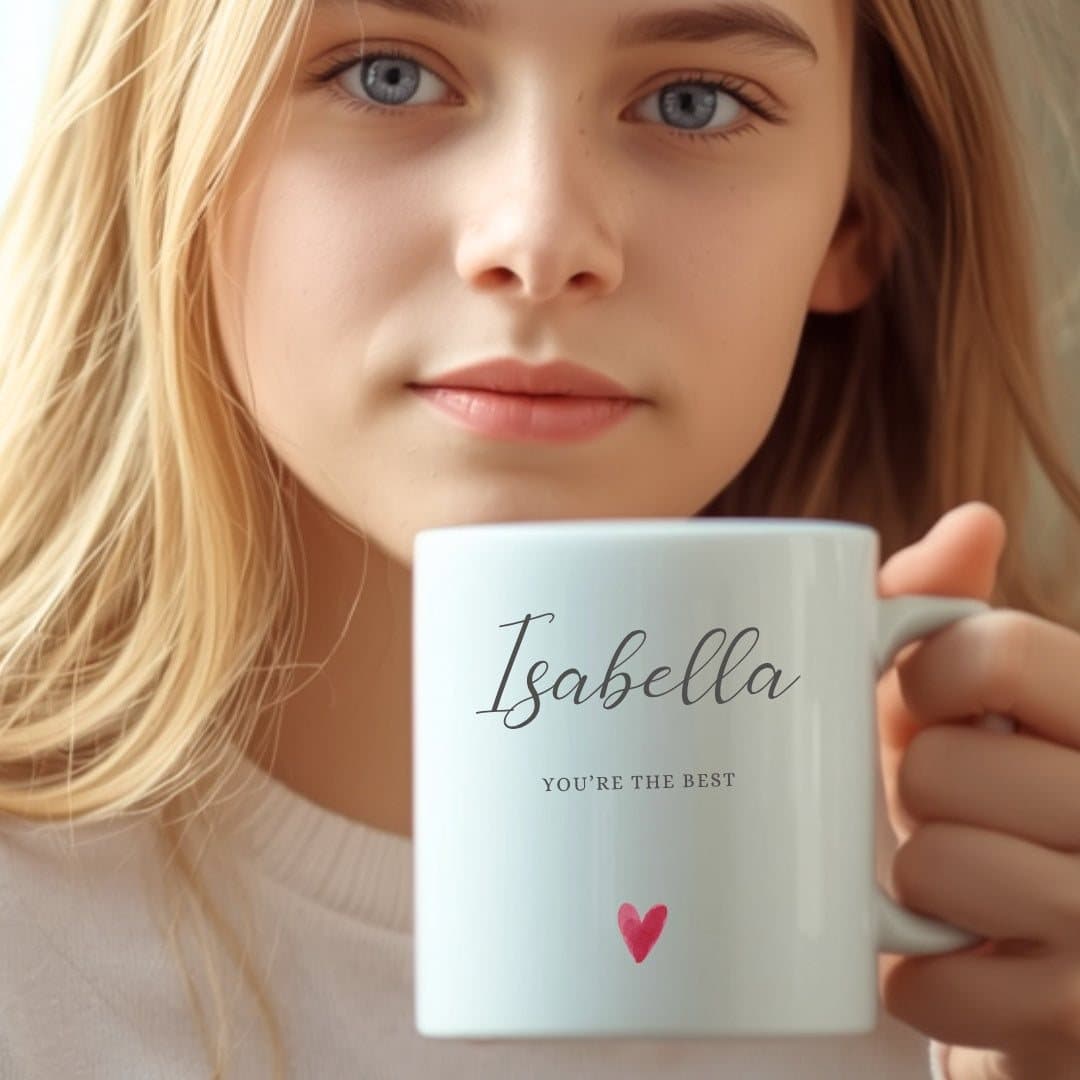 Personalised little heart ceramic mug with a heart design printed on both sides