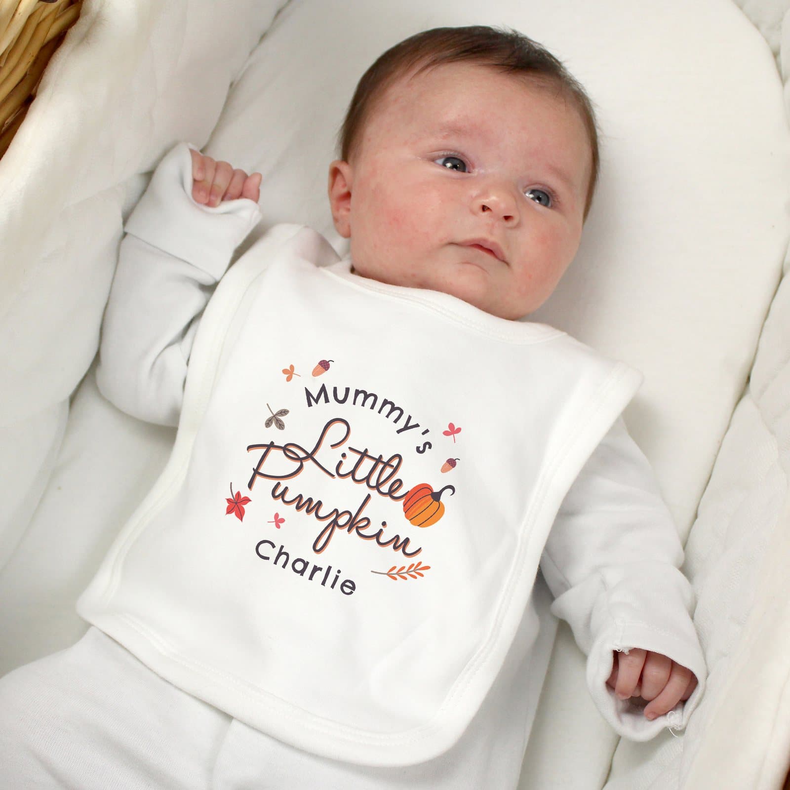Baby bib with Little Pumpkin text and personalised names