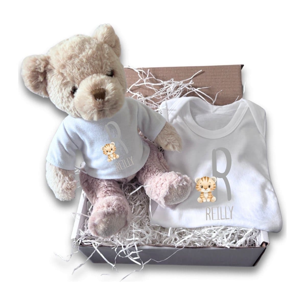 Personalised Little Tiger baby teddy and vest set