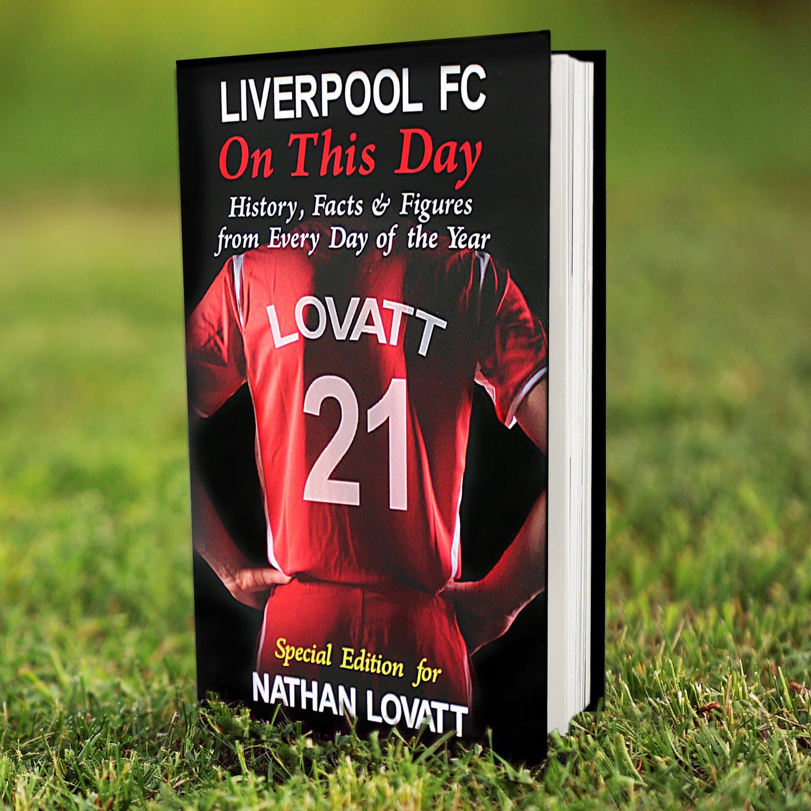 Hardback Liverpool On This Day book with a coloured sleeve and a shirt design