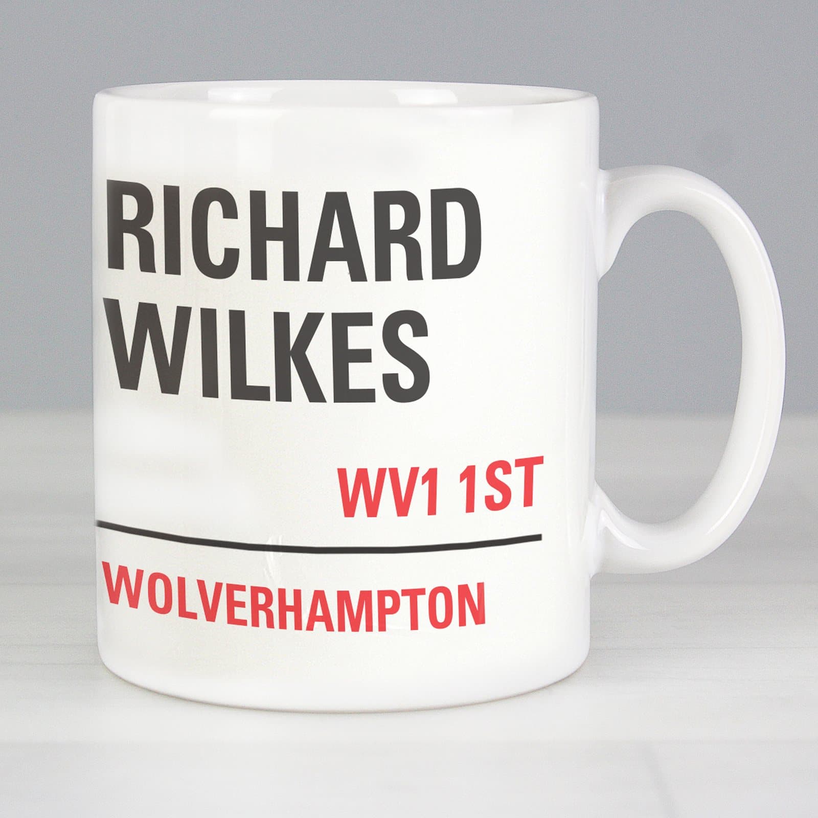 Personalised London street sign ceramic mug with a name and message