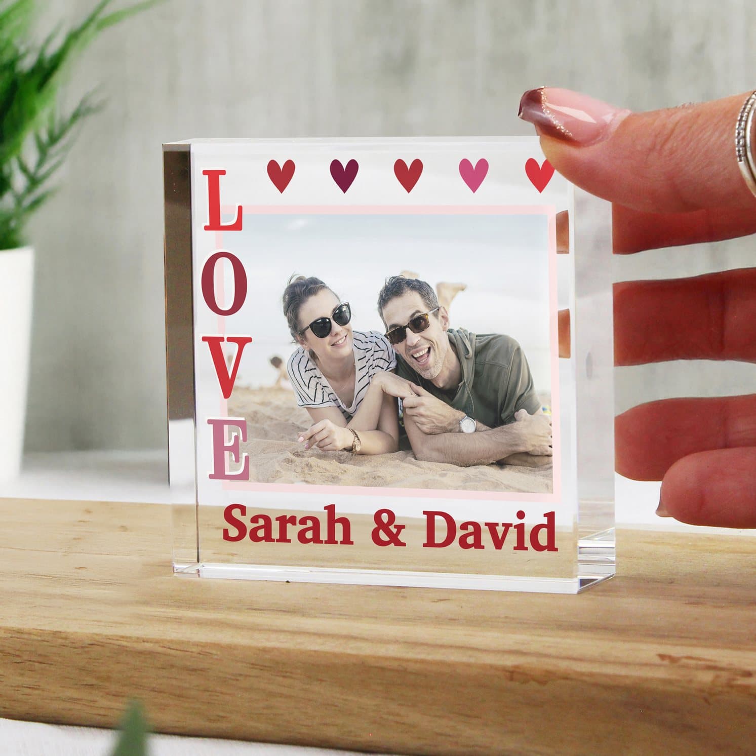 LOVE photo crystal token in a black gift box