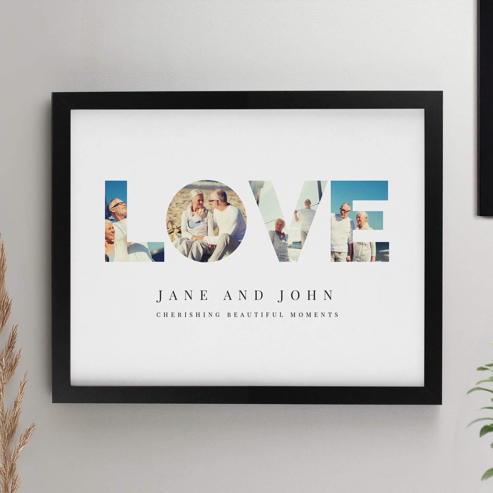 Personalised LOVE photo upload poster in a large frame