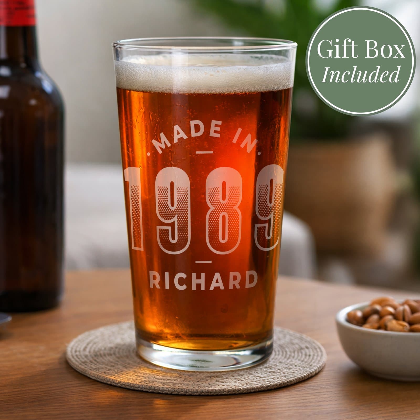Personalised Made in pint glass with year and name