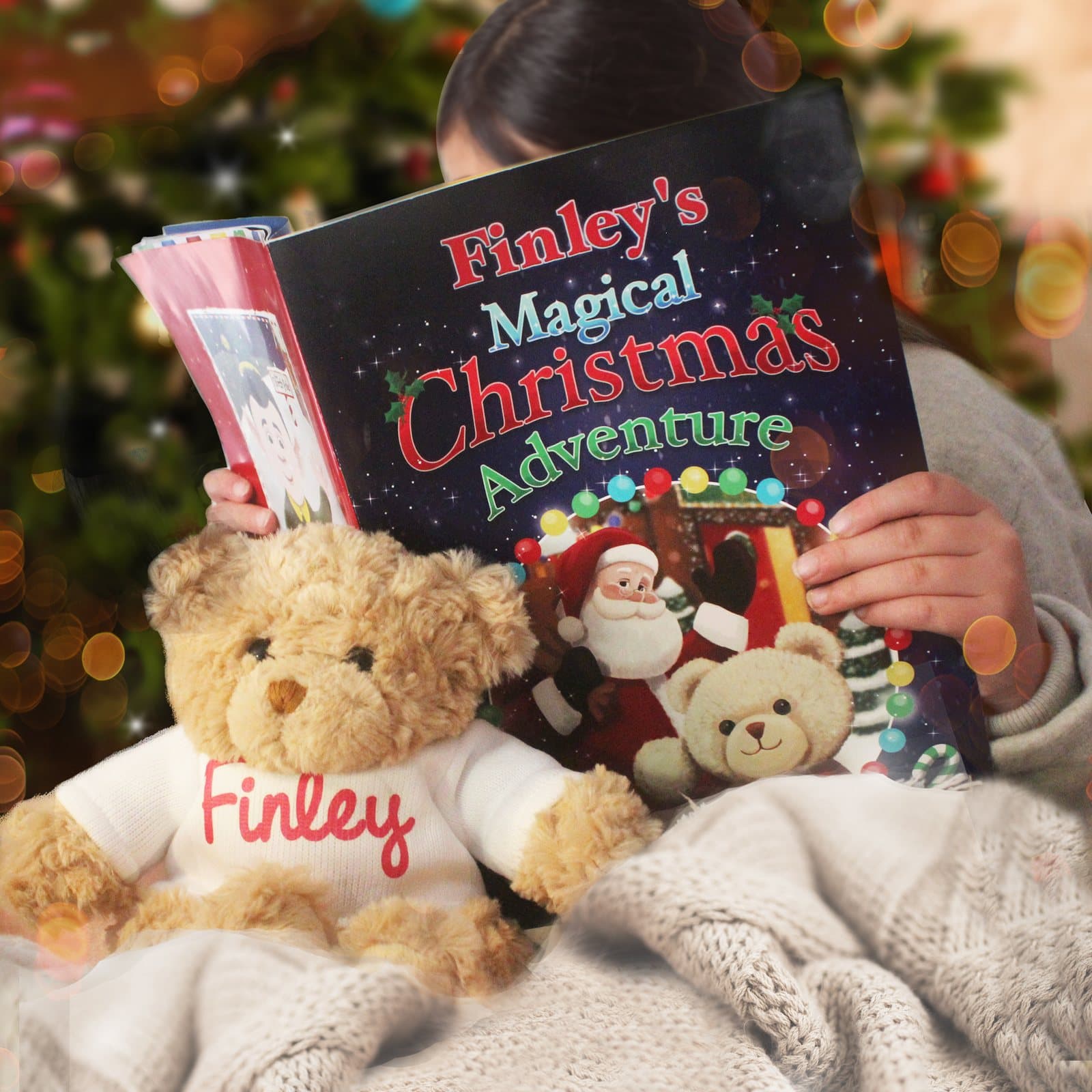 Personalised Christmas adventure story book and teddy bear