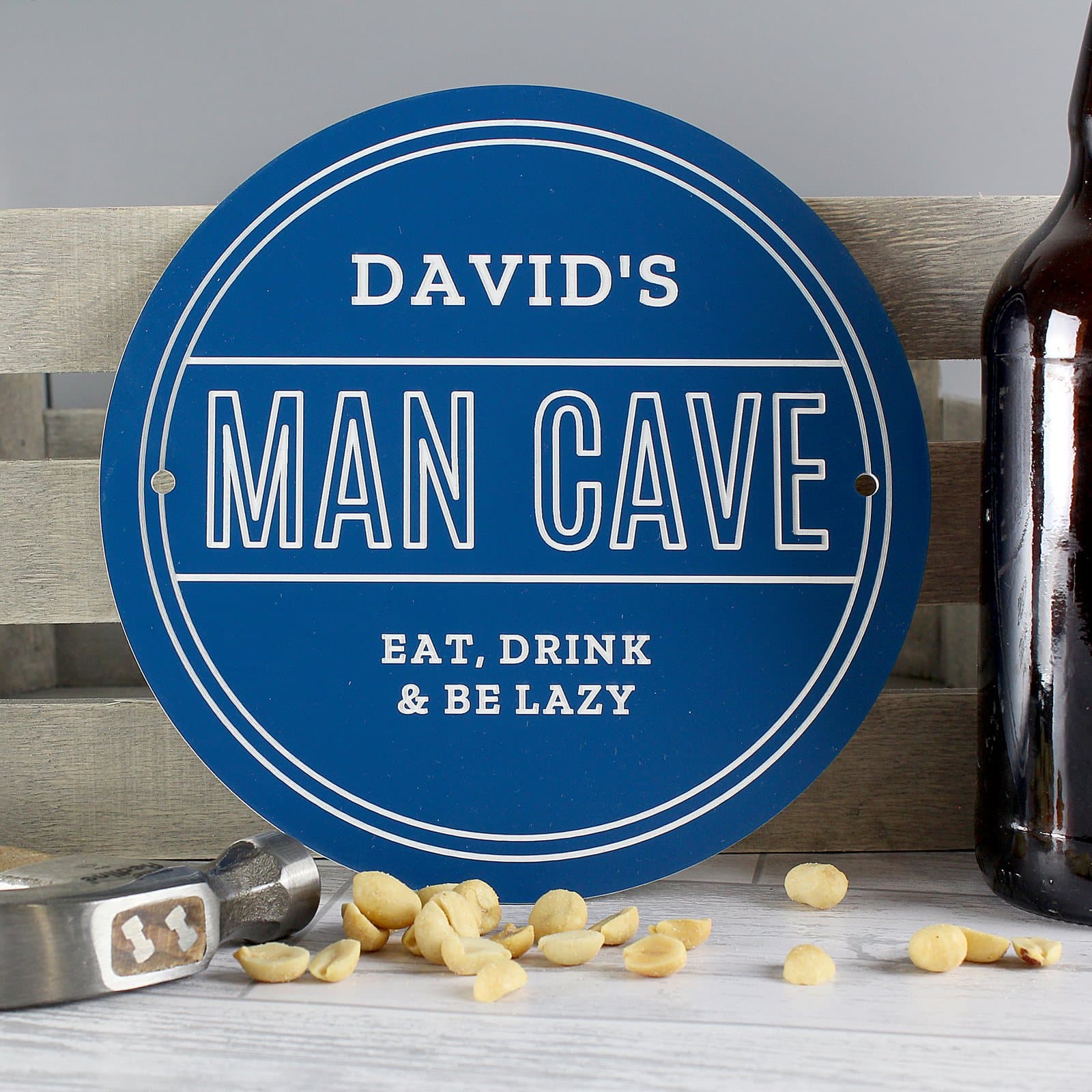 Personalised man cave heritage plaque with a name and message