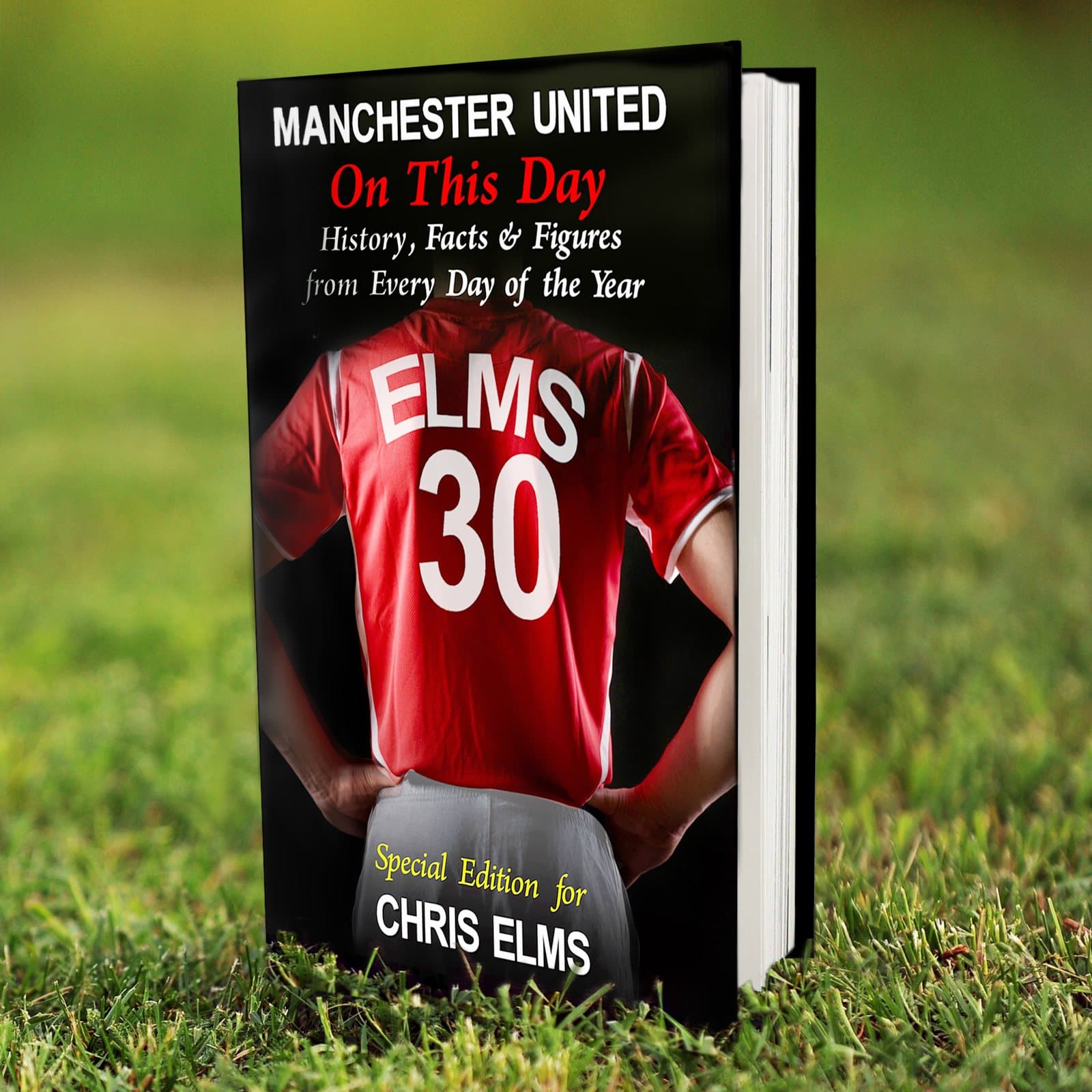 Hardback Manchester United On This Day book with a coloured sleeve and a shirt design