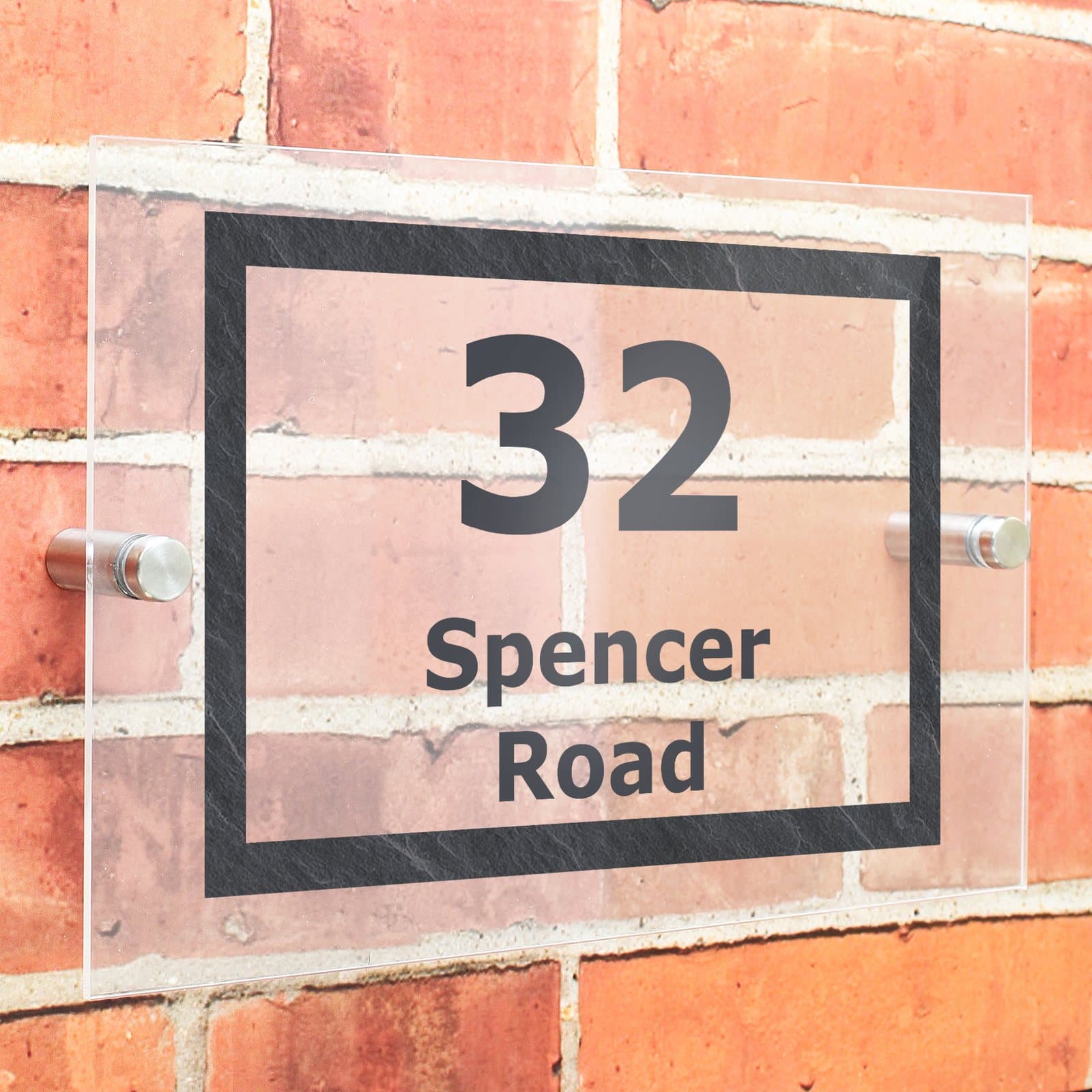 Personalised marble effect acrylic house sign with number and text
