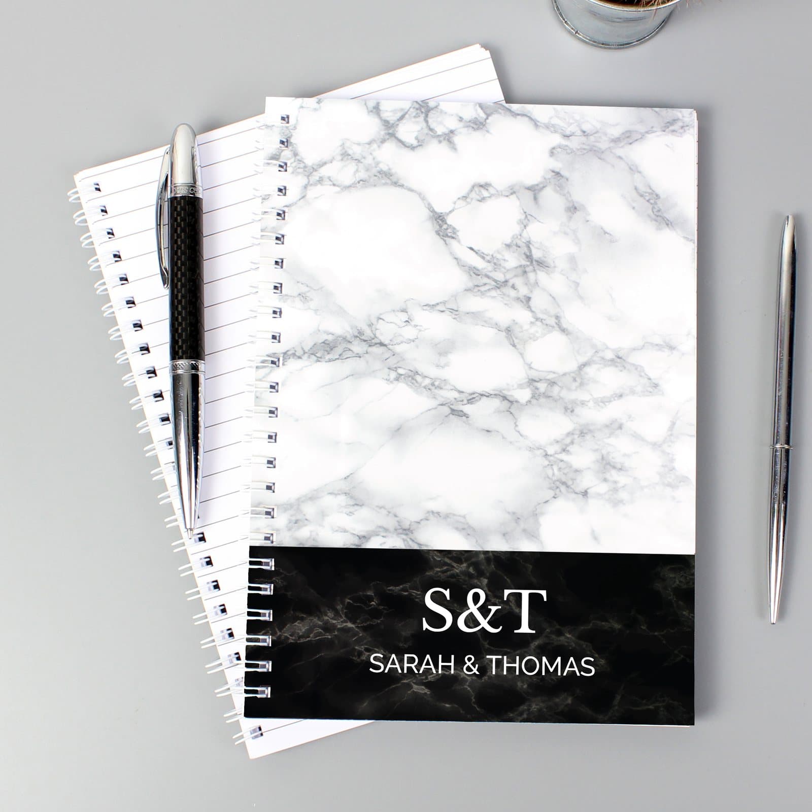 Marble effect A5 notebook personalised with two lines of text