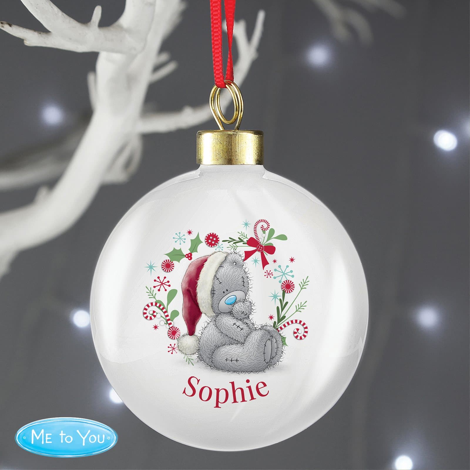 Personalised Me To You Tatty Bear Christmas bauble with ribbon
