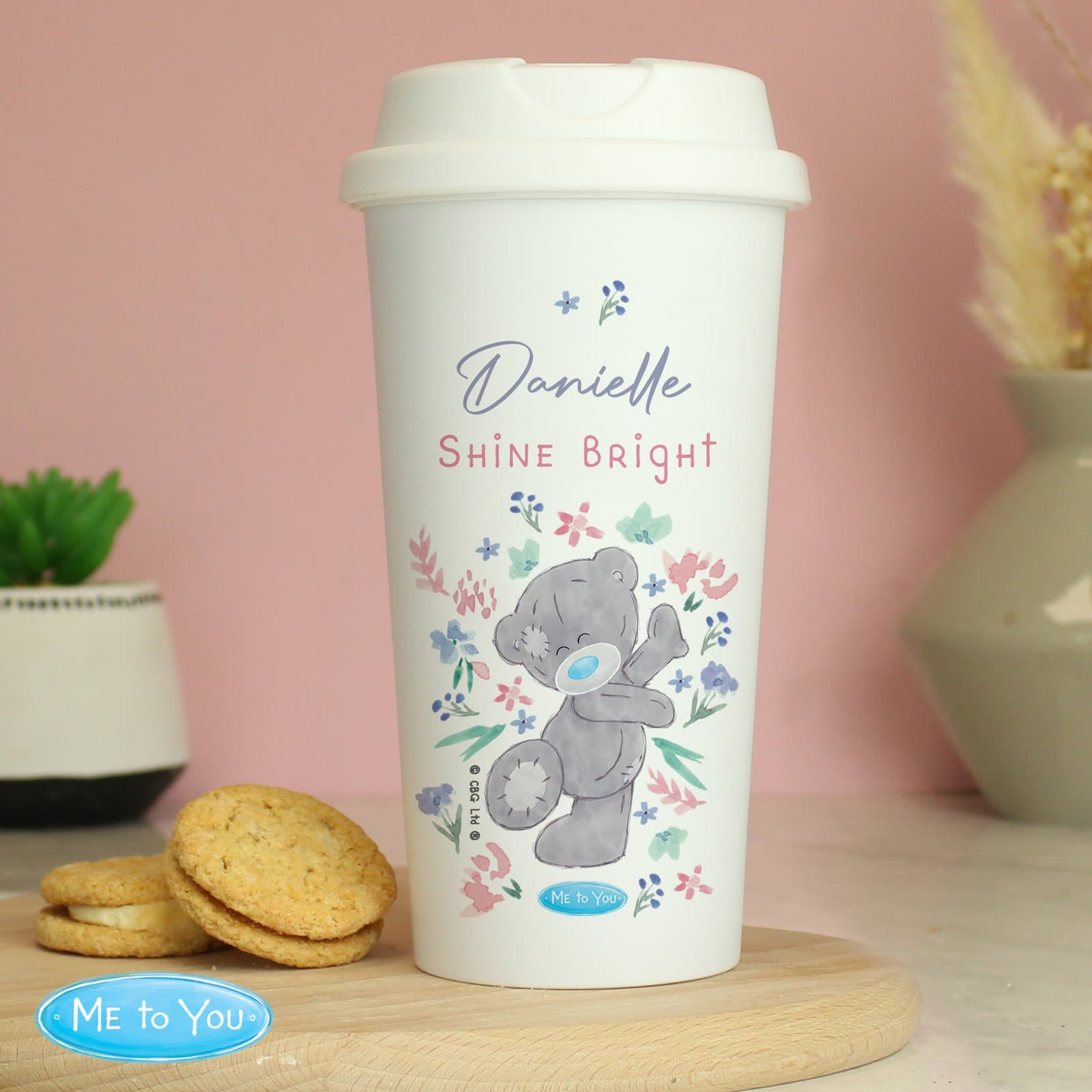 Personalised Me to You floral insulated travel cup with screw-on lid