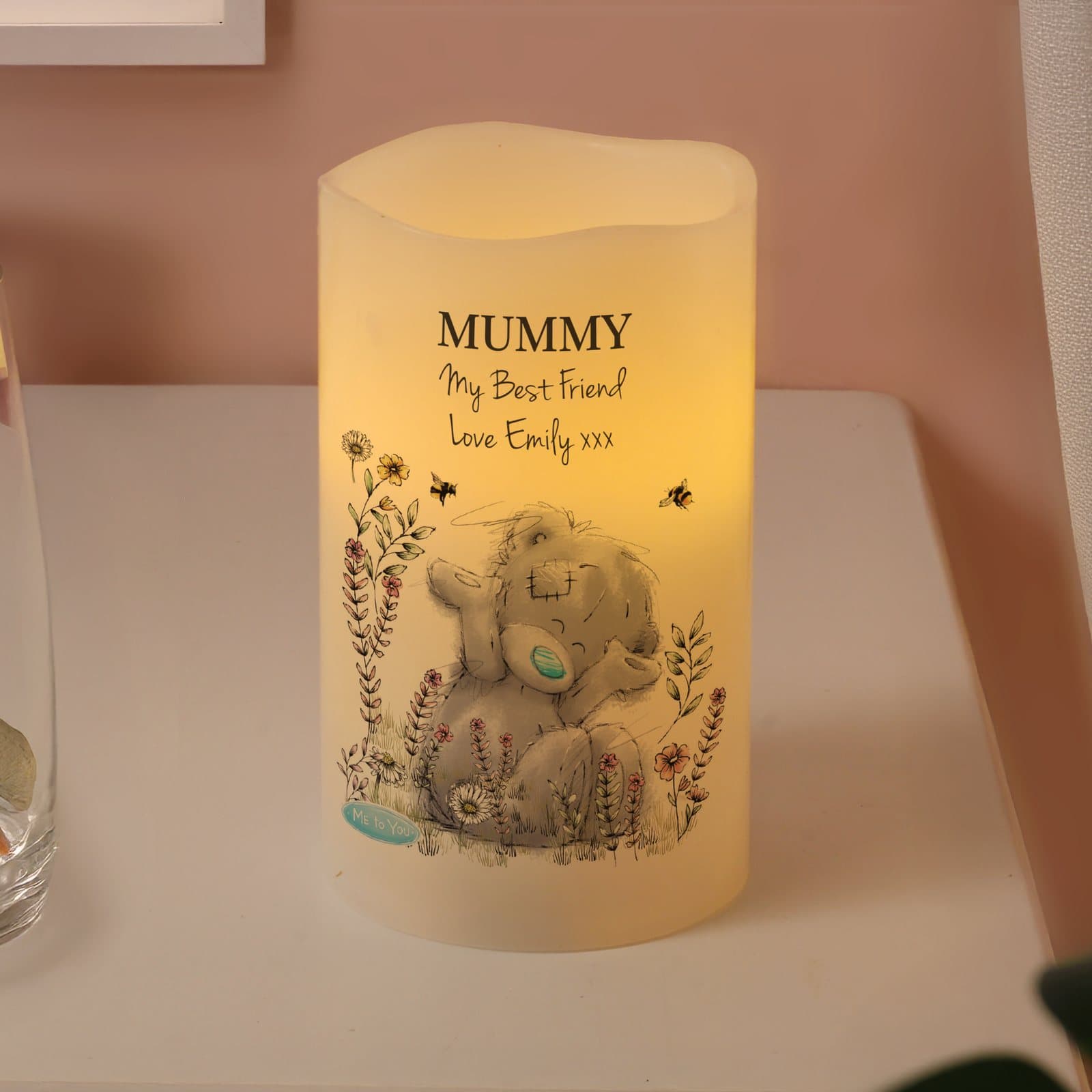 Personalised Me to You LED candle with wild flowers and bees