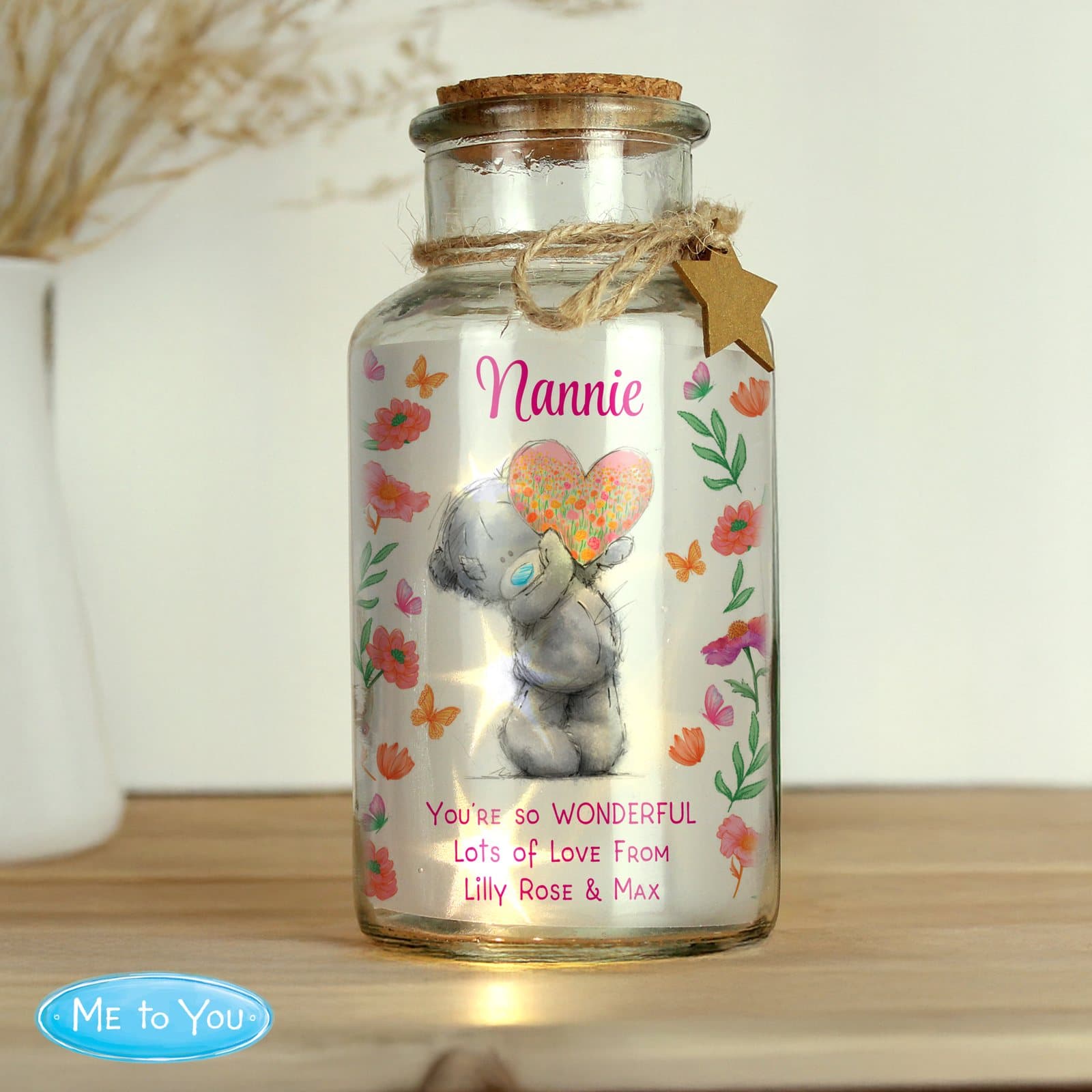 Personalised Me to You flowery LED light up jar in glass