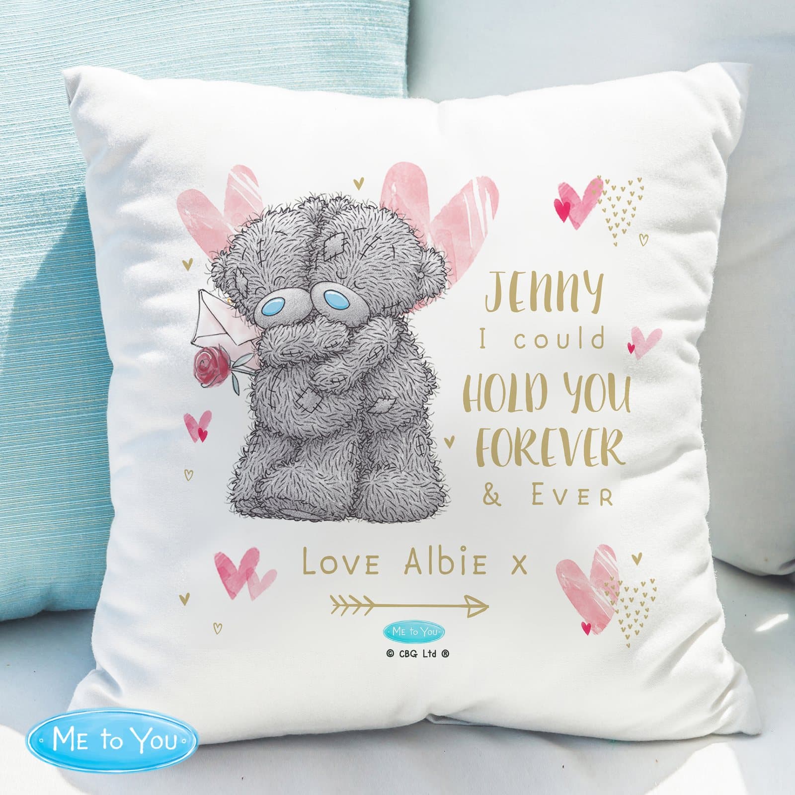 Me To You Hold You Forever cushion personalised with a name and message